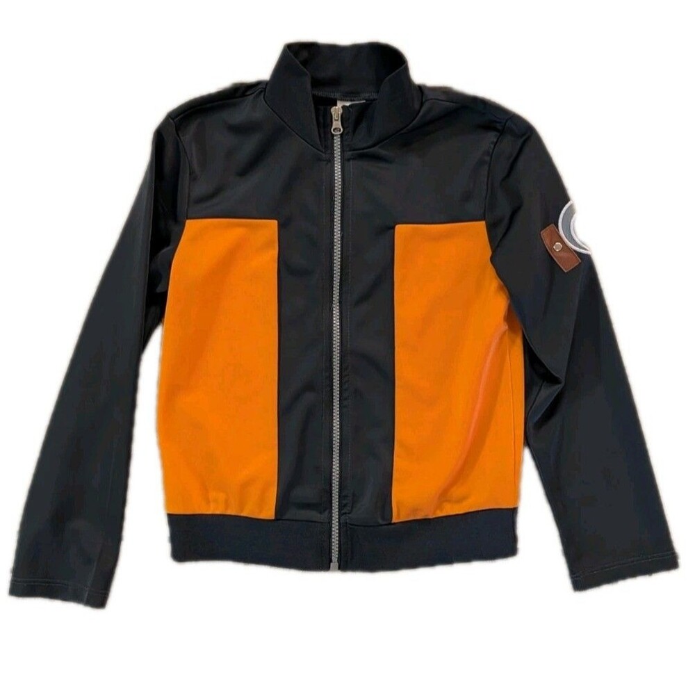 Naruto Shippuden Jacket Mens Small Black Orange Full Zip Anime Cosplay Track
